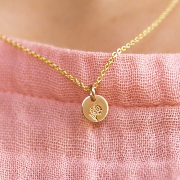 October Marigold Flower Cute Simple Charm Necklace - Picture 3 of 15